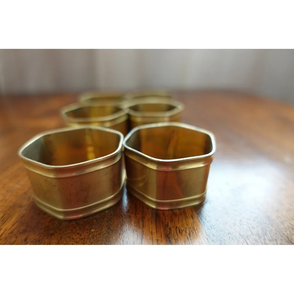 set of 6 vintage napkin ring hexagonal shape brass‎